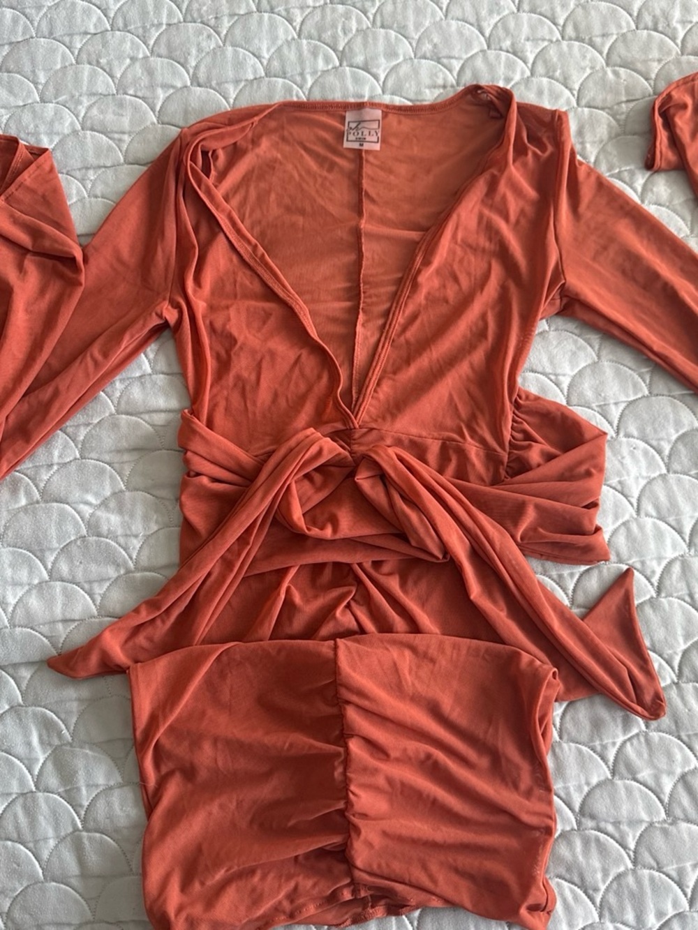 Rust Orange Wrap Front Cover Up with Tie Waist